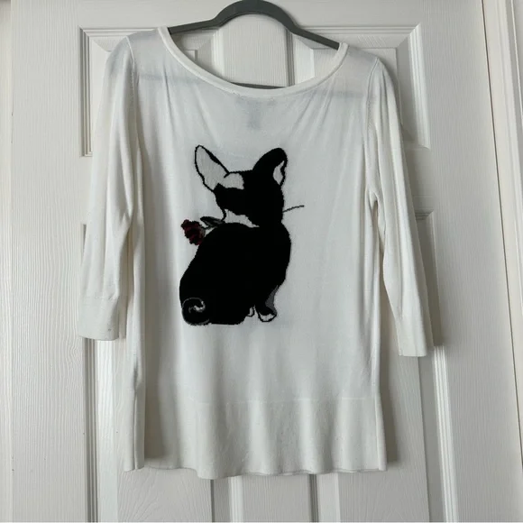 WHBM French Bulldog 3/4 sleeve sweater - Picture 2 of 4